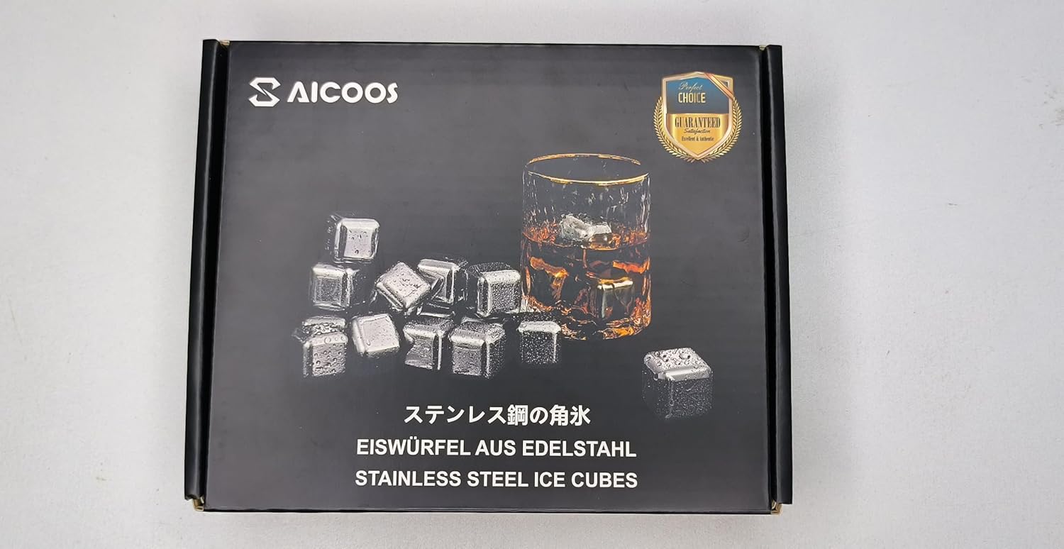 saicoos 16 pack reusable stainless steel ice cubes for drinks metal whiskey stones, high cooling technology, for whiskey, vodka, liqueurs, wine, beverage juice or soda, pack of 16