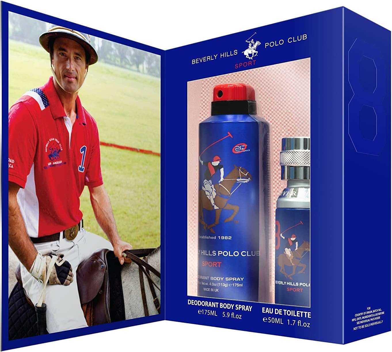 beverly hills polo club sport no.8, gift set for men eau de toilette 50ml + sport deodorant 175ml