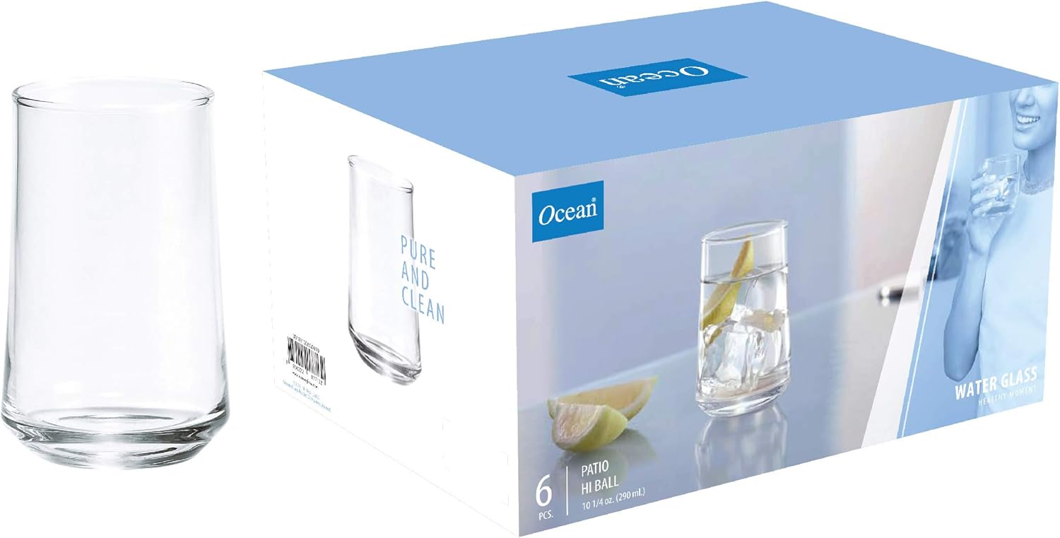 ocean patio hi ball glass, tumblers & water glasses, set of 6, clear, 290 ml, b1831006, mocktail glass, beverage glass, water glass, juice glass