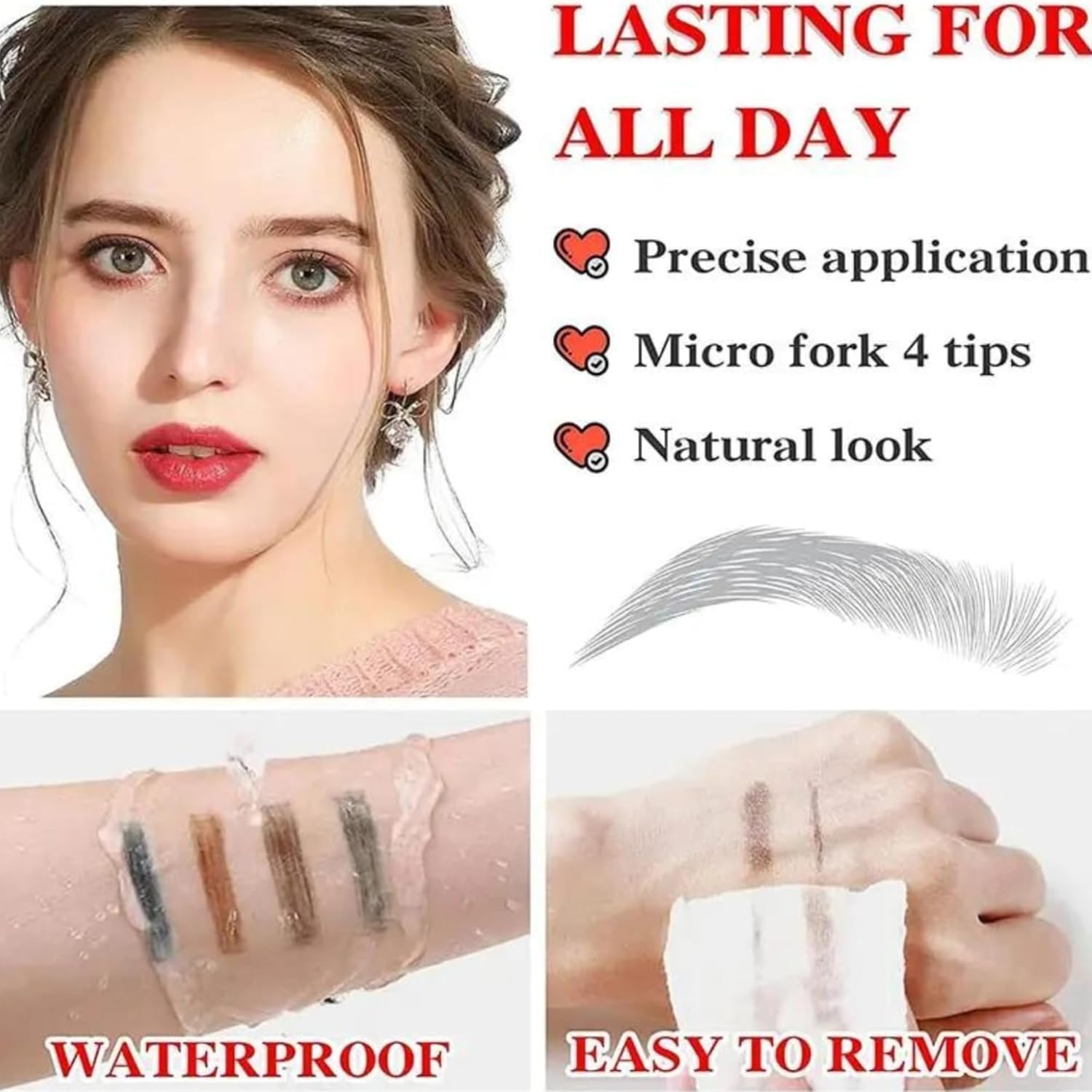 waterproof eyebrow pen dark brown brow pen, long lasting 4 tip eyebrow pencil for women brow shaping & filling, eyebrow contouring pencil tattoo pen, microblading eye brow pen 24h smudge proof