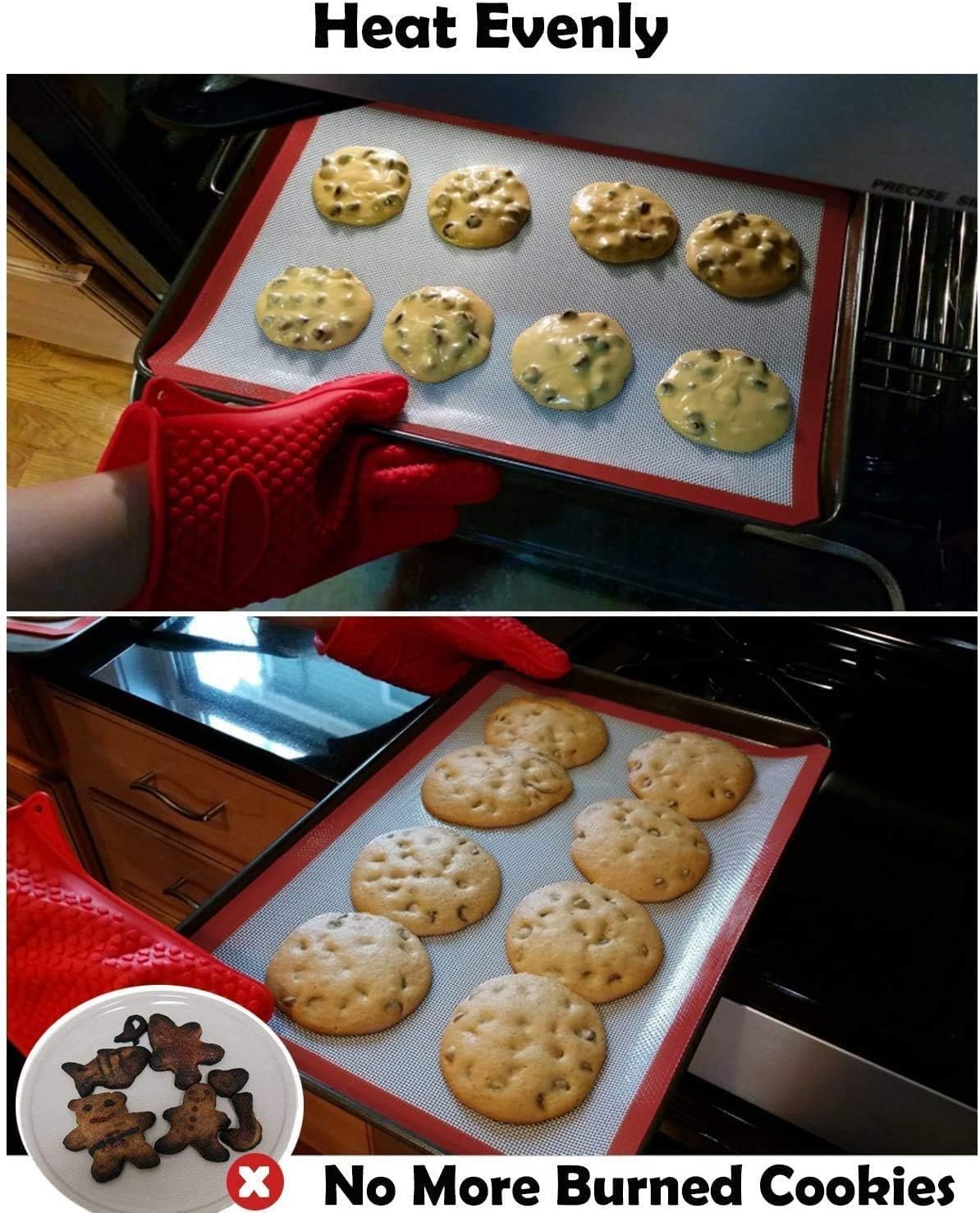 showay 2 pack silicone baking mat, non stick heat resistant premium silicone baking mat for cookies, pizzas, pretzels and more (16.5 inch x 11.6 inch)