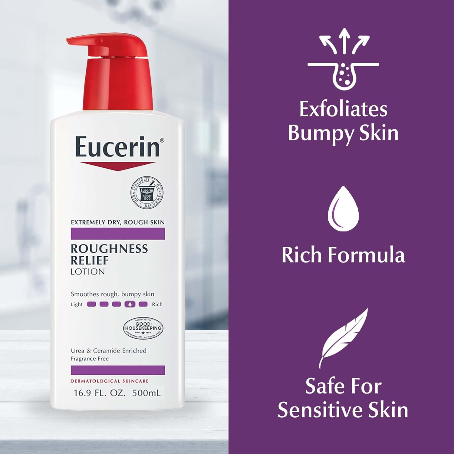 eucerin roughness relief lotion full body for extremely dry, rough skin 16.9 fl. oz. pump bottle
