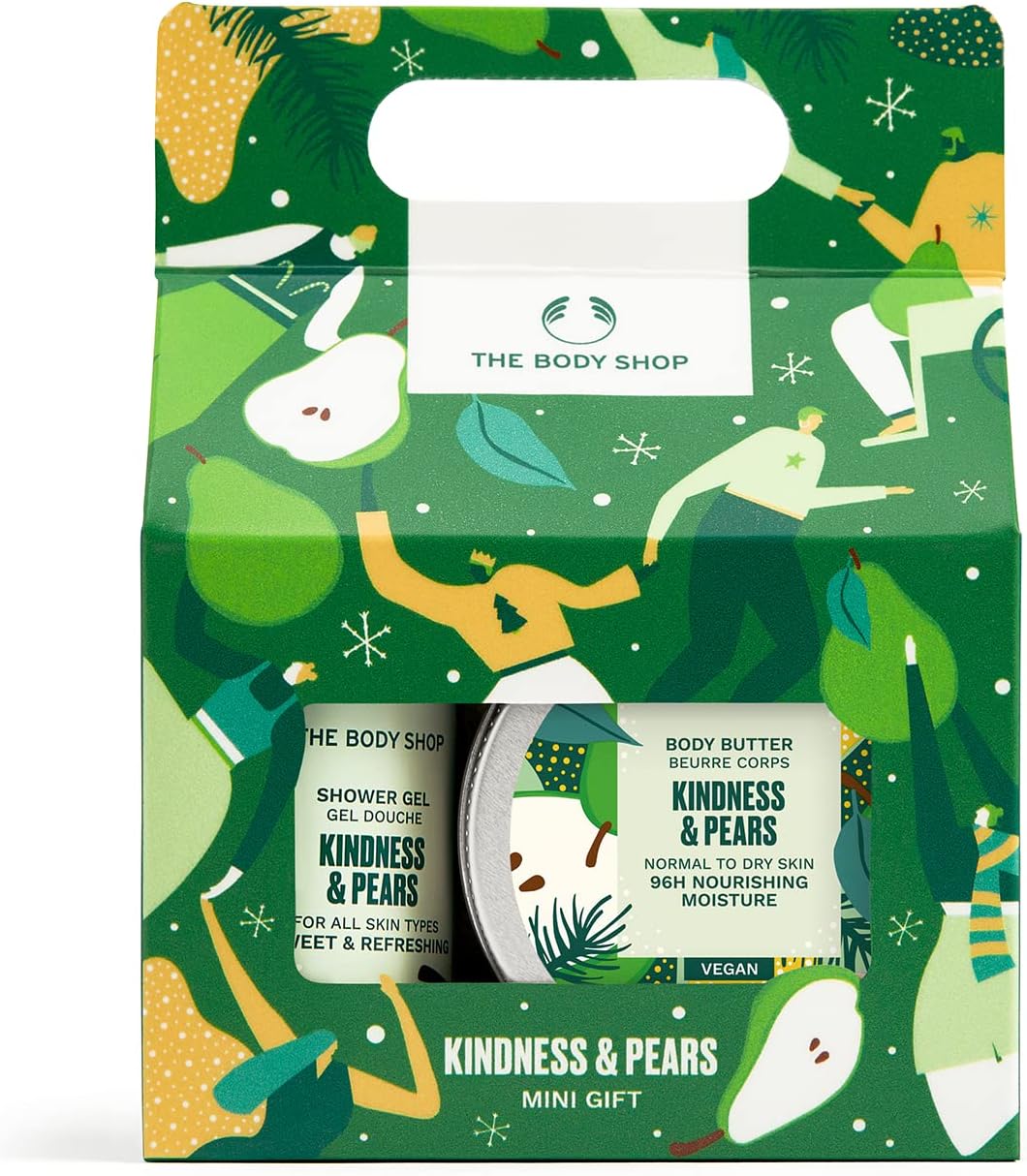the body shop kindness & pears mini gift set, festive skincare treats, vegan, fruity, 3 count