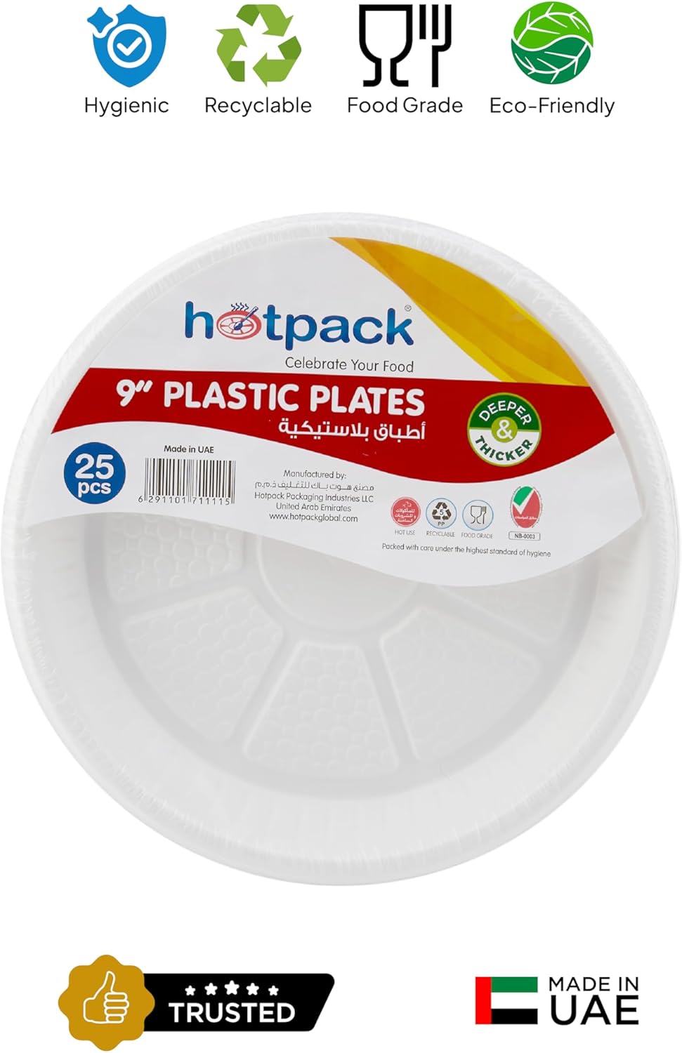 hotpack disposable white plastic plates round 9 inch, 25 pieces