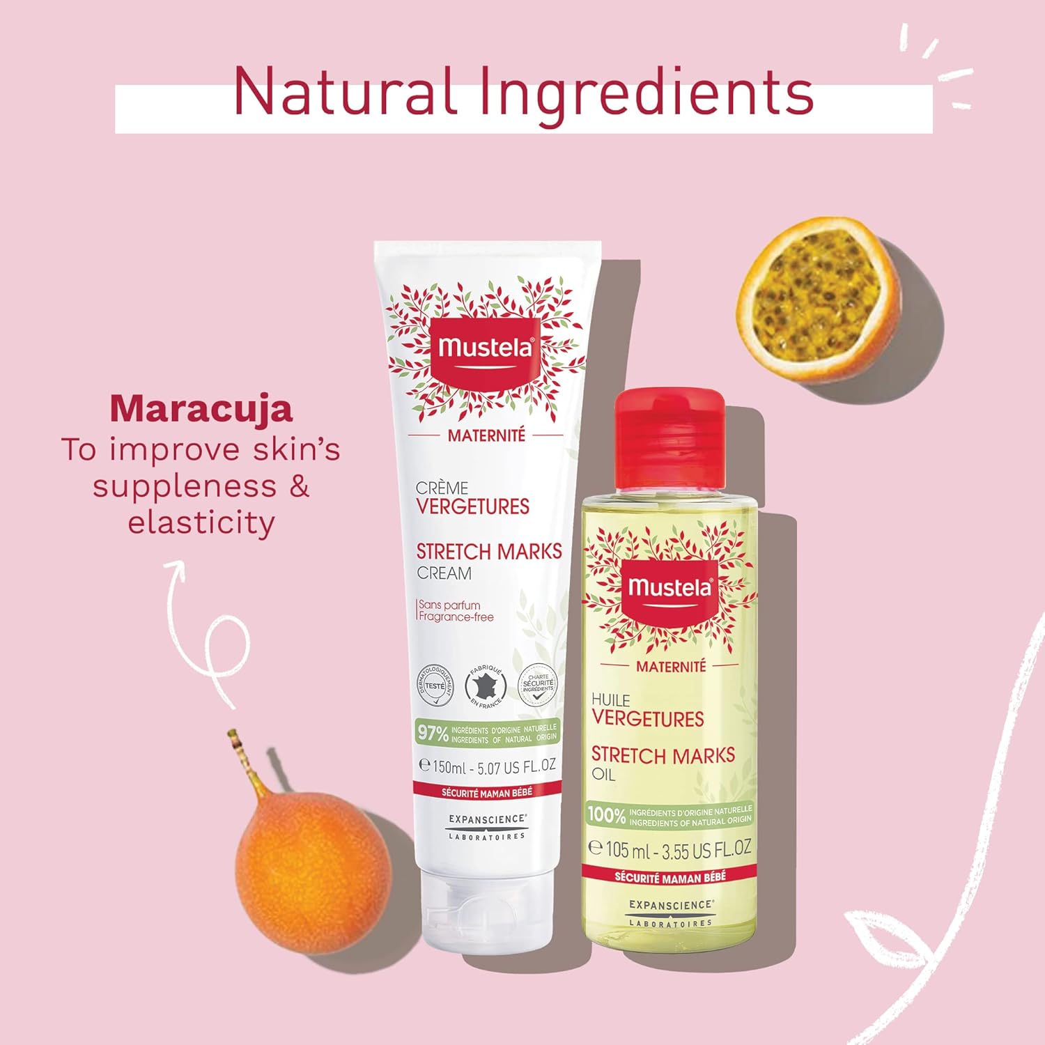 mustela maternity stretch marks set natural pregnancy skincare contains stretch marks cream & belly oil ewg verified & fragrance free 2 items set