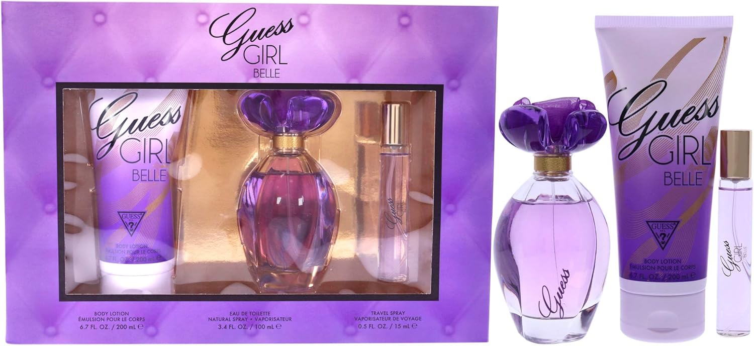 guess girl belle eau de toilette 100 ml + body lotion 200 ml+ mini 15 ml, gift set for women