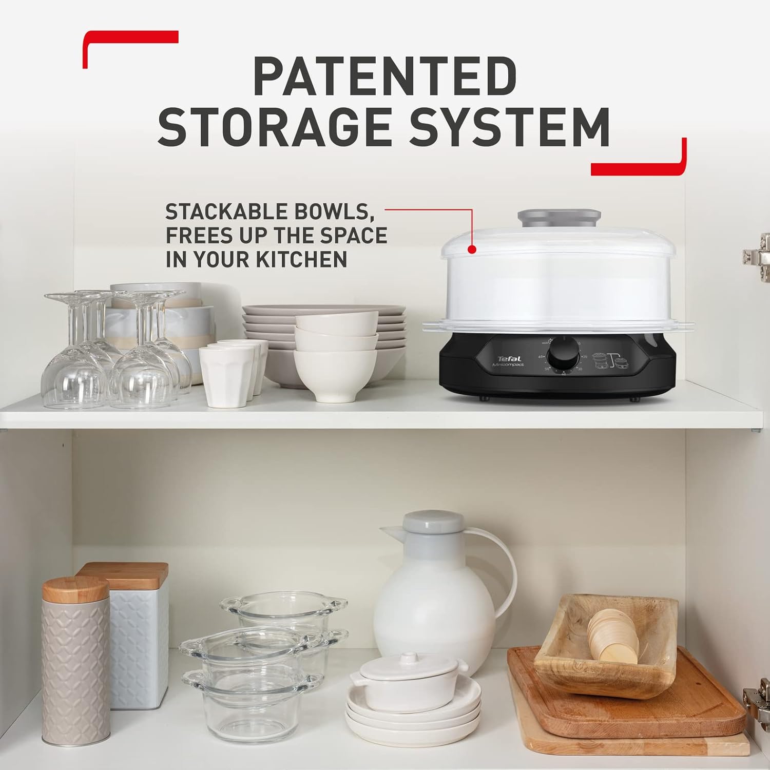 tefal steam cooker | minicompact black 6l steamer | easy to store | 2 years warranty | vc139865