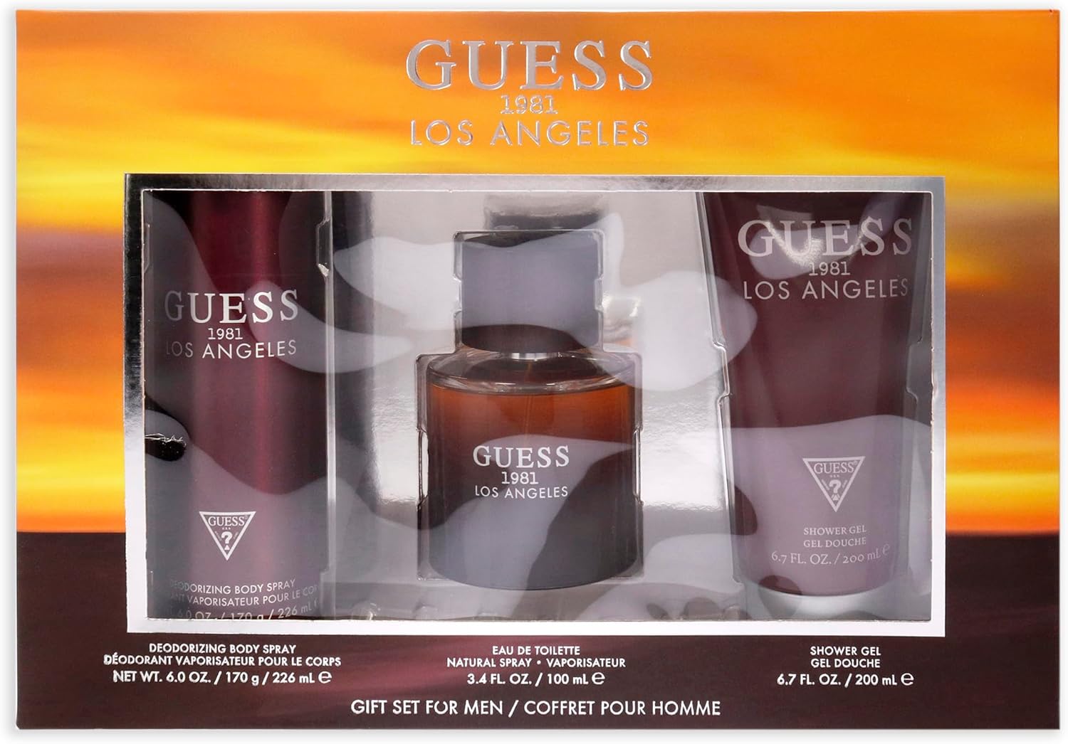 guess 1981 los angeles, eau de toilette for men100ml, + 200ml shower gel, +226ml body spray set (2020)