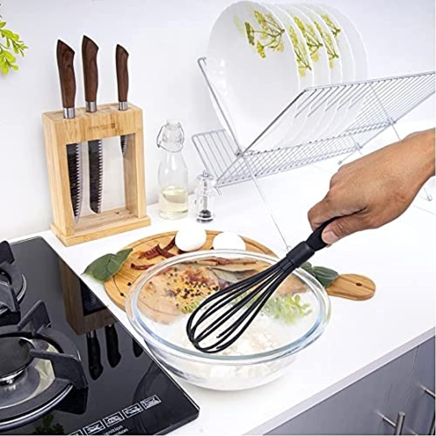 royalford nylon balloon whisk with handle egg frother, milk beater, kitchen utensil for blending whisking beating mixing whipping & stirring | portable with hanging loop