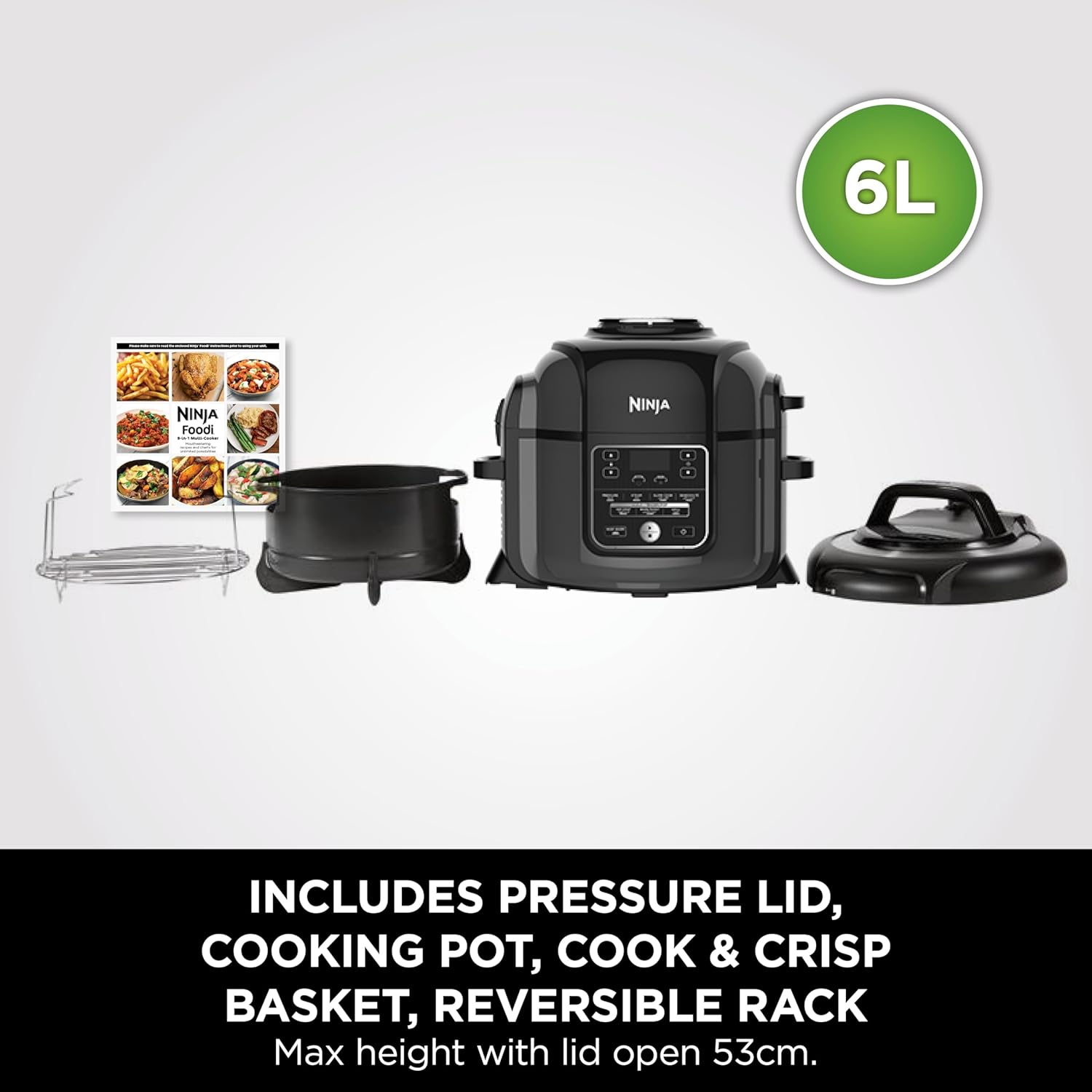 ninja op300 foodi ultimate 8 in 1 pressure cooker with crisping, 1460 watts, 6 litre capacity, black, nutri ninja"min 1 year manufacturer warranty"