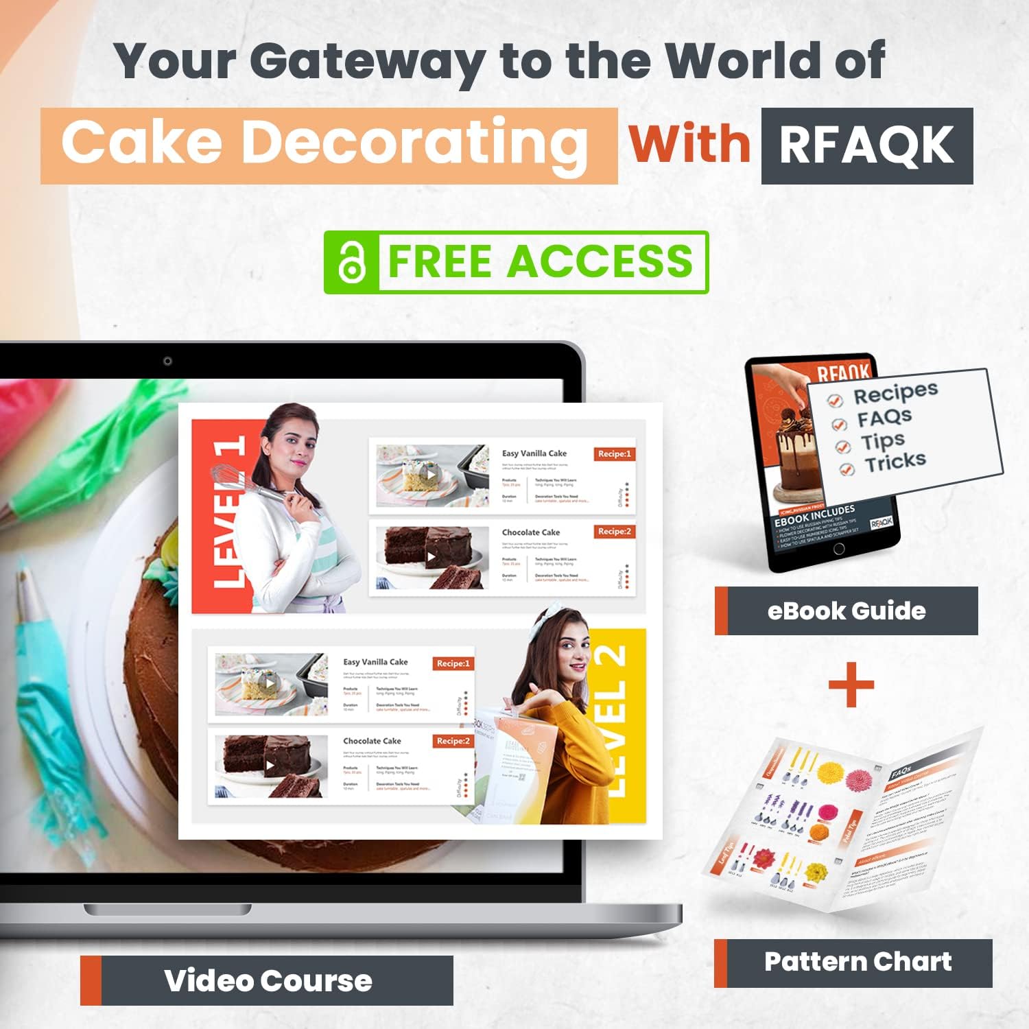 rfaqk baking and cake decorating supplies kit | all in1 cake decoration tools kit for baking, decorating, serving –3 springform pans, 48 numbered icing tips, cake turntable 360pcs