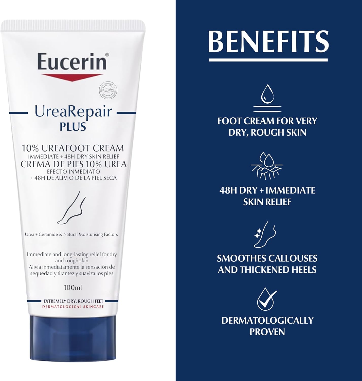 eucerin urearepair plus 10% urea foot cream with ceramide, smoothes callouses and thickened heels, feet care for very dry, suitable for mature & diabetic skin, 100ml
