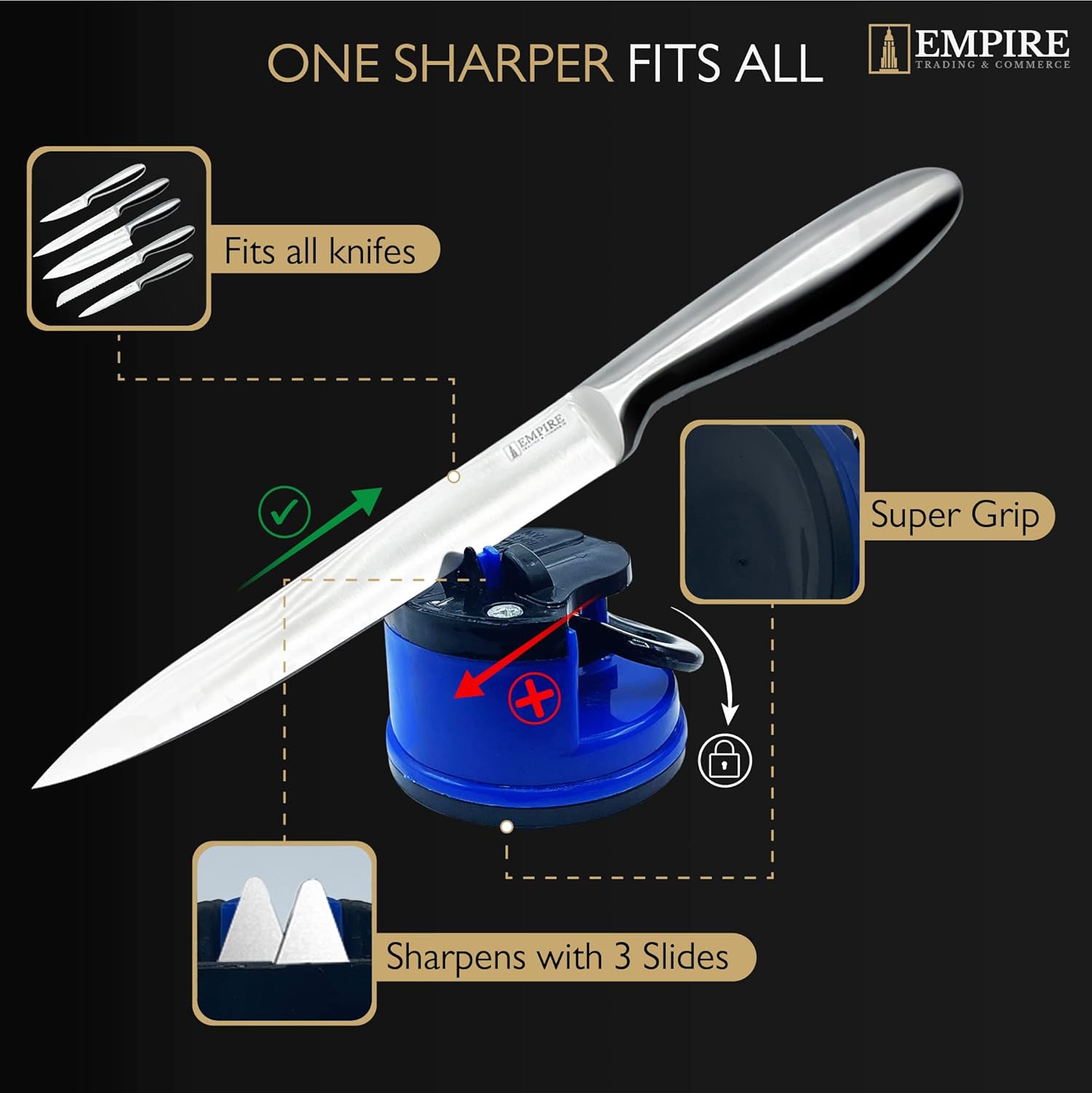 empire trading & commerce knife set, 5pcs kitchen knife set with sharpener, knife set for kitchen with block, kitchen accessories, stainless steel kitchen knives, kitchen essentials