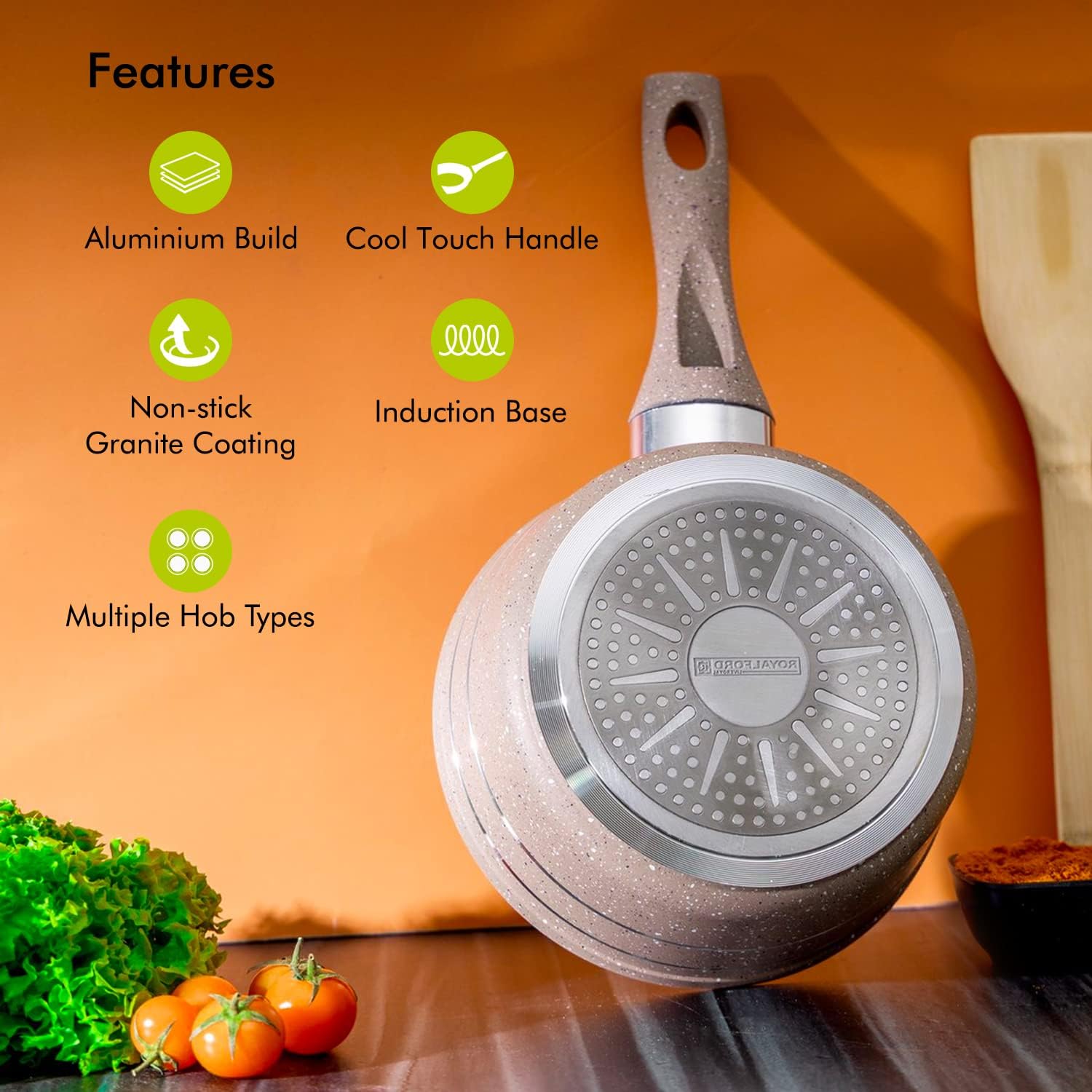 royalford 16cm granite coated smart saucepan/beige, multi