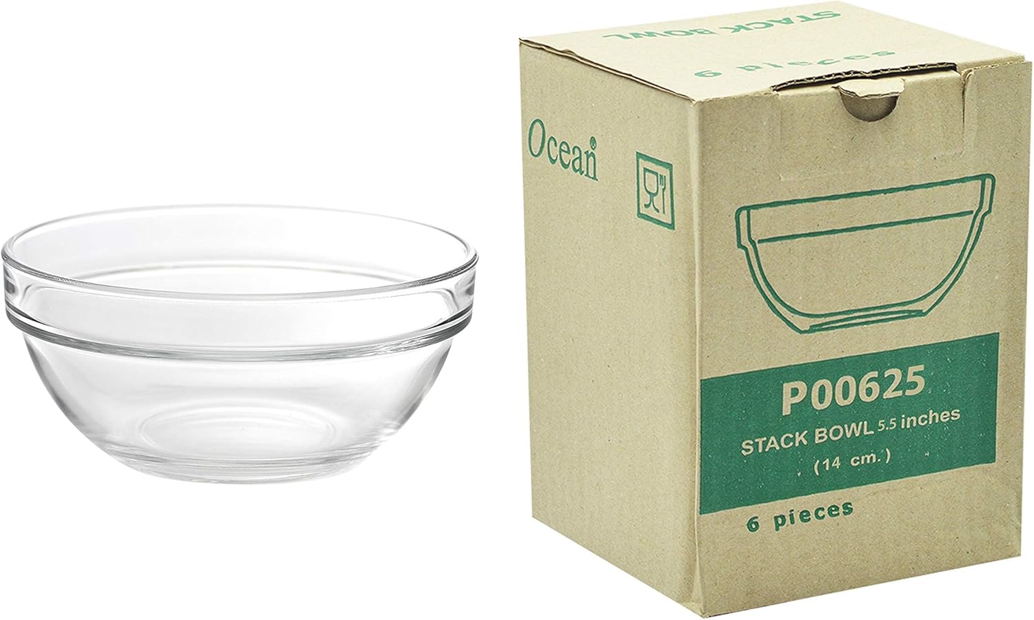 ocean stack bowl, set of 6, clear, 6 inch, p00625, serving bowl, condiment dish, dipping bowl, appetizer bowl, side bowl