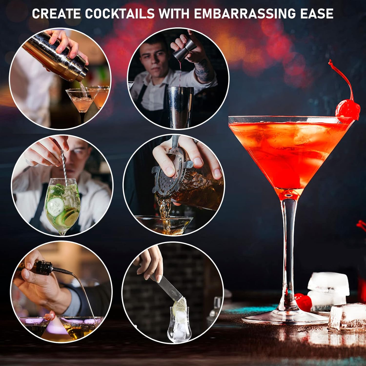 sky touch 11 piece bar tool set with stylish bamboo stand perfect home bartending kit and martini cocktail shaker set for an awesome drink mixing experience