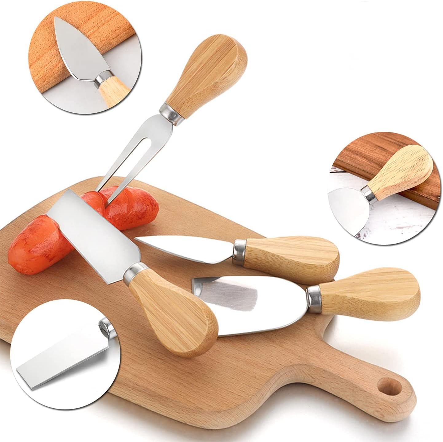 xtn 6pcs cheese knife set, stainless steel cheese knives cheese fork cheese shovel with bamboo handle for parties party