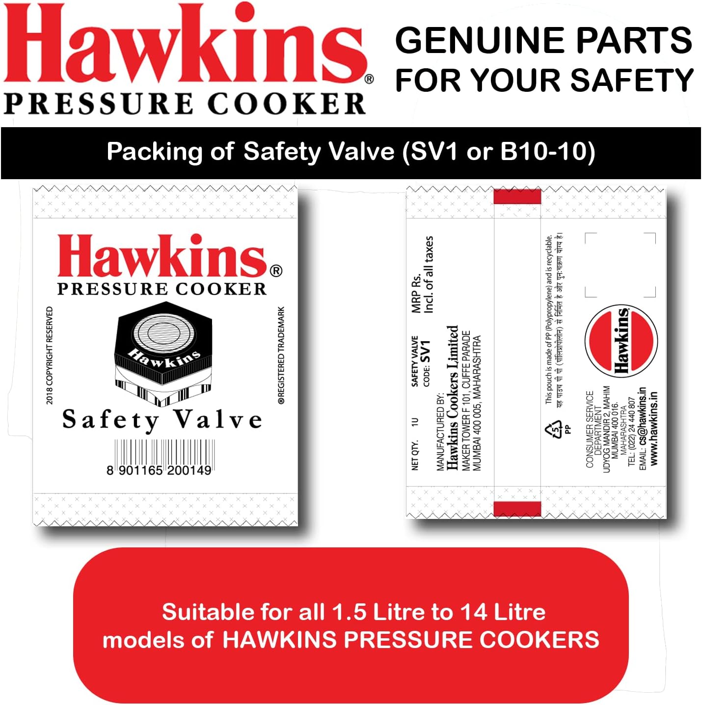 thumbnail image 2 of Hawkins Pressure Cooker Safety Valve Set (3-Pack) - Fits 1.5L To 22L Cookers 2 of 6