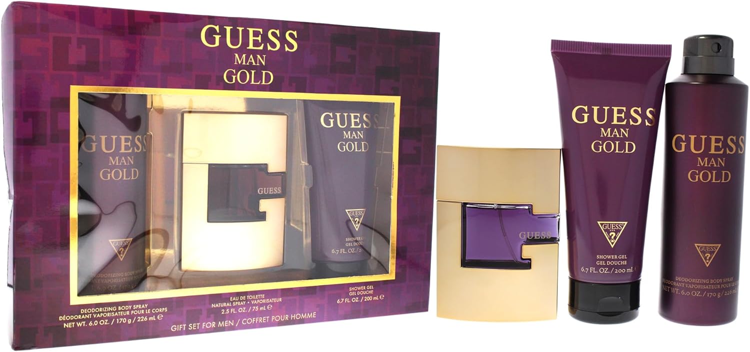 guess gold for men edt 75ml + 200ml sg + 226ml body spray set