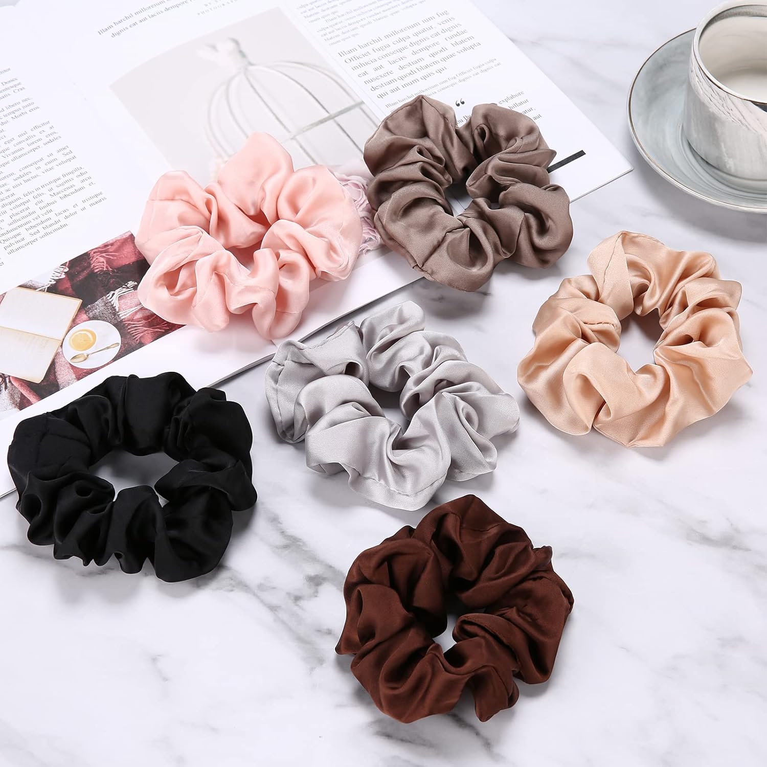 lolalet 6 pack scrunchies for hair, hair scrunchies for women girls, soft satin scrunchy for sleeping, big sleep tie scrunchie with elastic hair bands for thick thin fine curly hair/style a