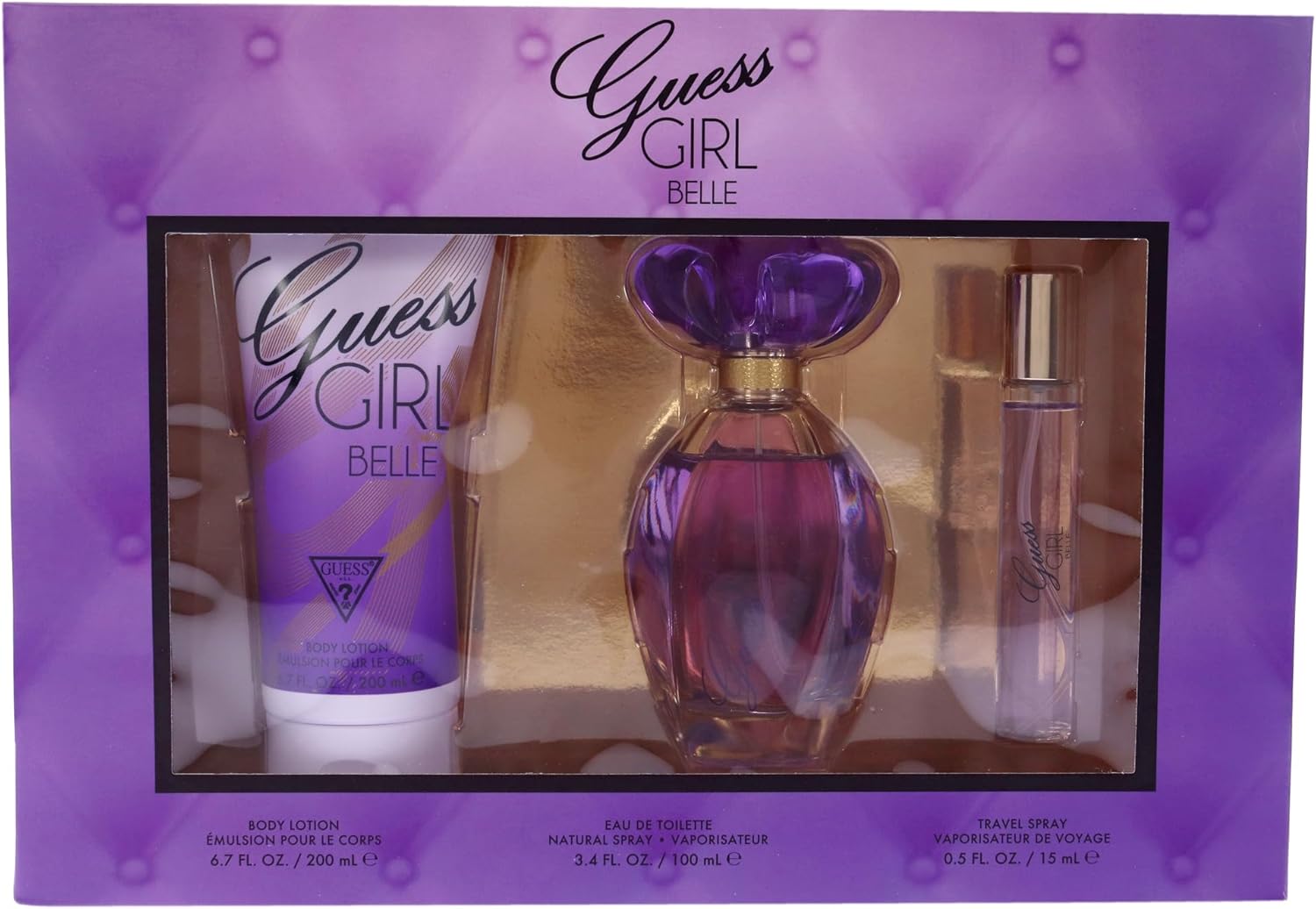 guess girl belle eau de toilette 100 ml + body lotion 200 ml+ mini 15 ml, gift set for women