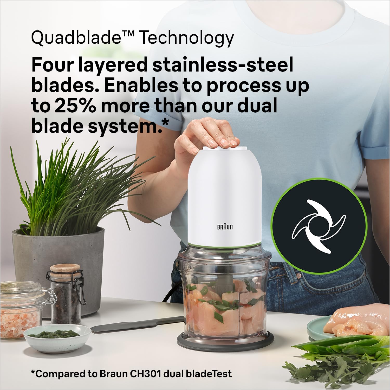 braun multipractic 3 chopper and mincer | 2 speed | 500 watts | 500ml bowl capacity | quad blade system for chopping | ice crushing | mincing | grinding | pureeing ch 3011 white