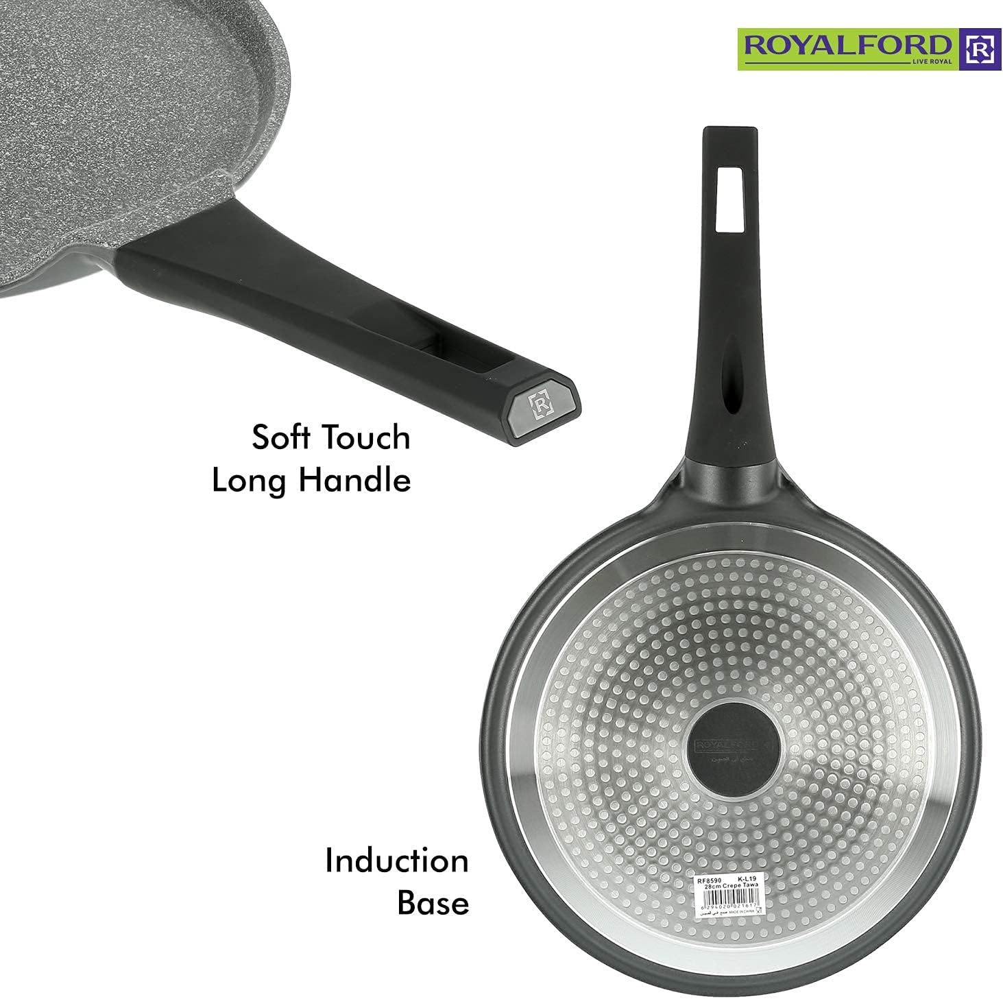 royalford 25 cm die cast crepe tawa, grey, rf8589