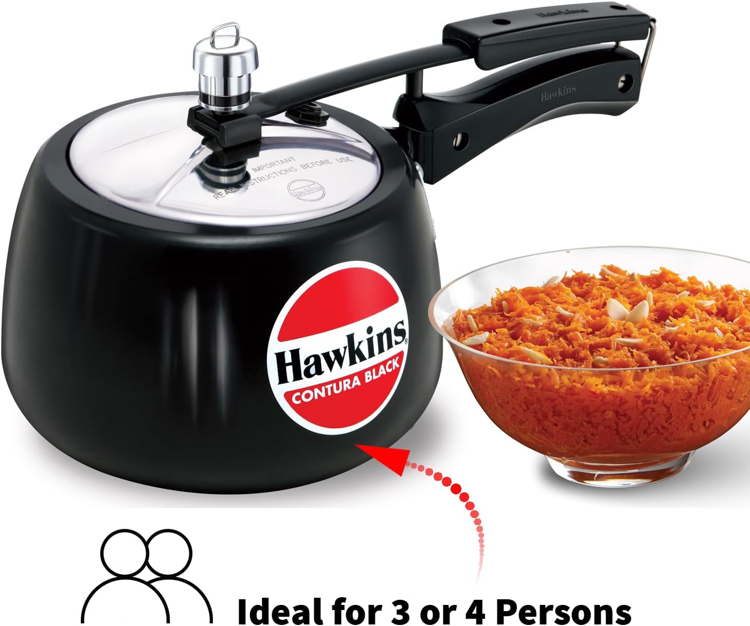 hawkins 3 litre contura black pressure cooker, hard anodised inner lid cooker, handi cooker, black (cb30)