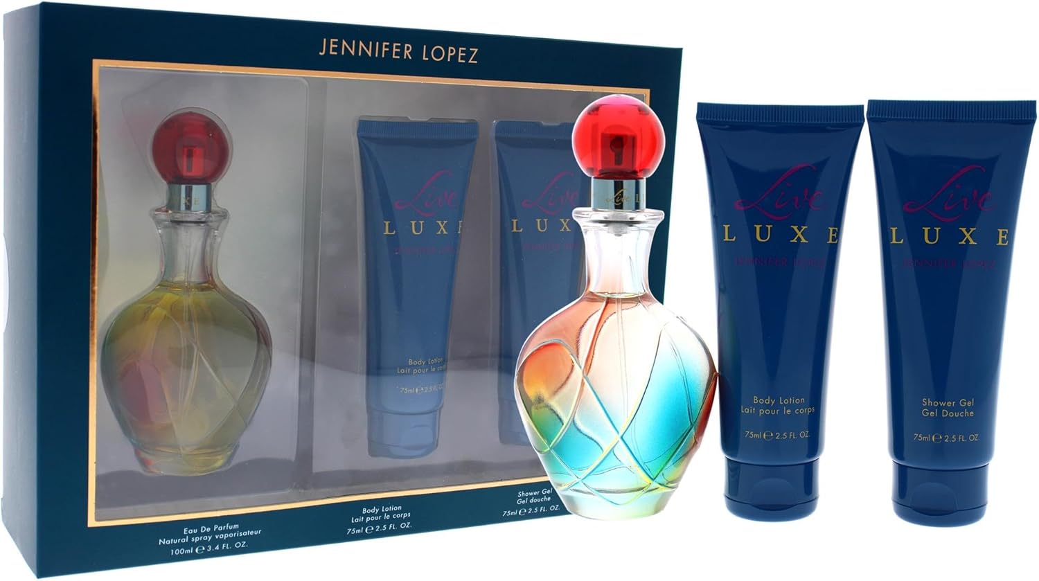 jennifer lopez live luxe edition set for women, perfume 100 ml + shower gel 75 ml + body lotion 75 ml