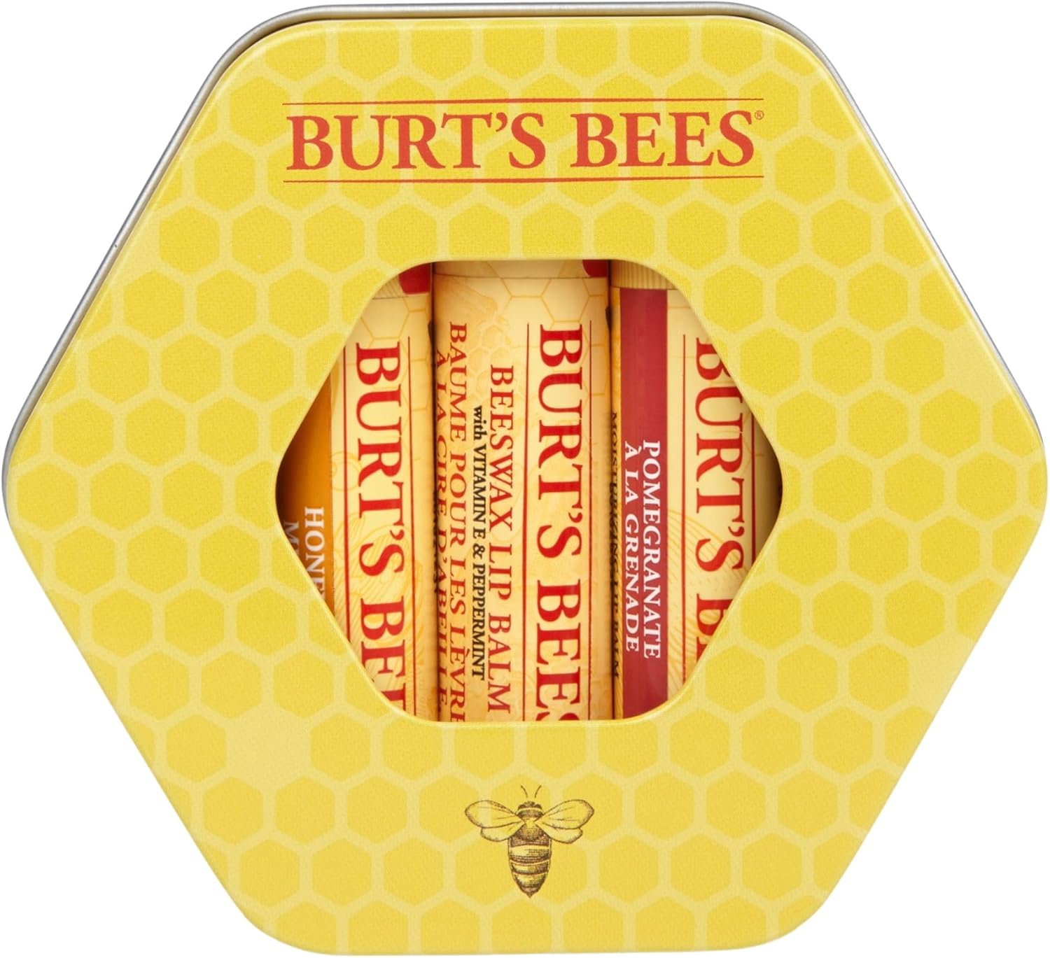 burt's bees lip balm gift set, beeswax, honey & pomegranate lip balms, trio tin in reusable keepsake tin, 3x4.25g