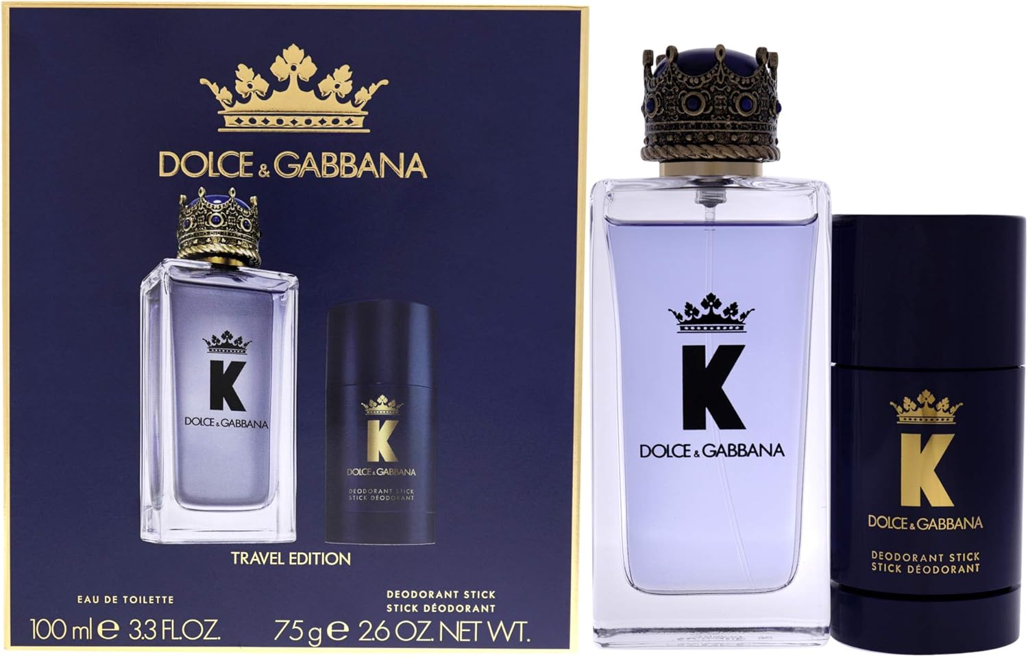 dolce & gabbana k travel set for men eau de toilette, 100 ml + deodorant stick, 75 gm