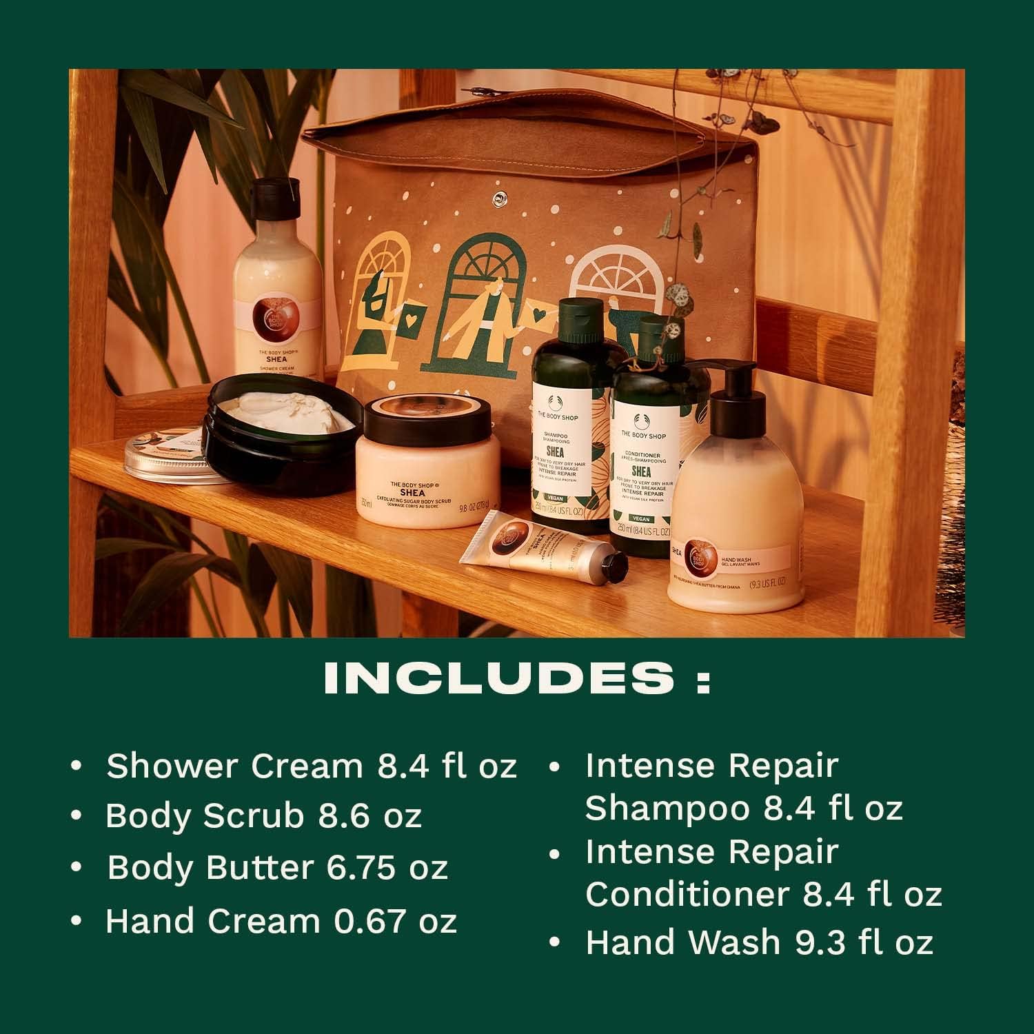 the body shop nutty & nourishing shea ultimate gift set, hydrating & moisturizing skincare treats for very dry skin & hair, 7 items