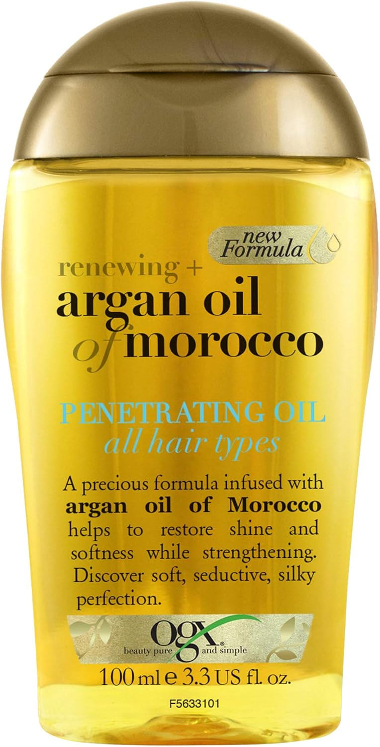 ogx hair oil, renewing+ argan oil of morocco, penetrating oil, all hair types, 100 ml