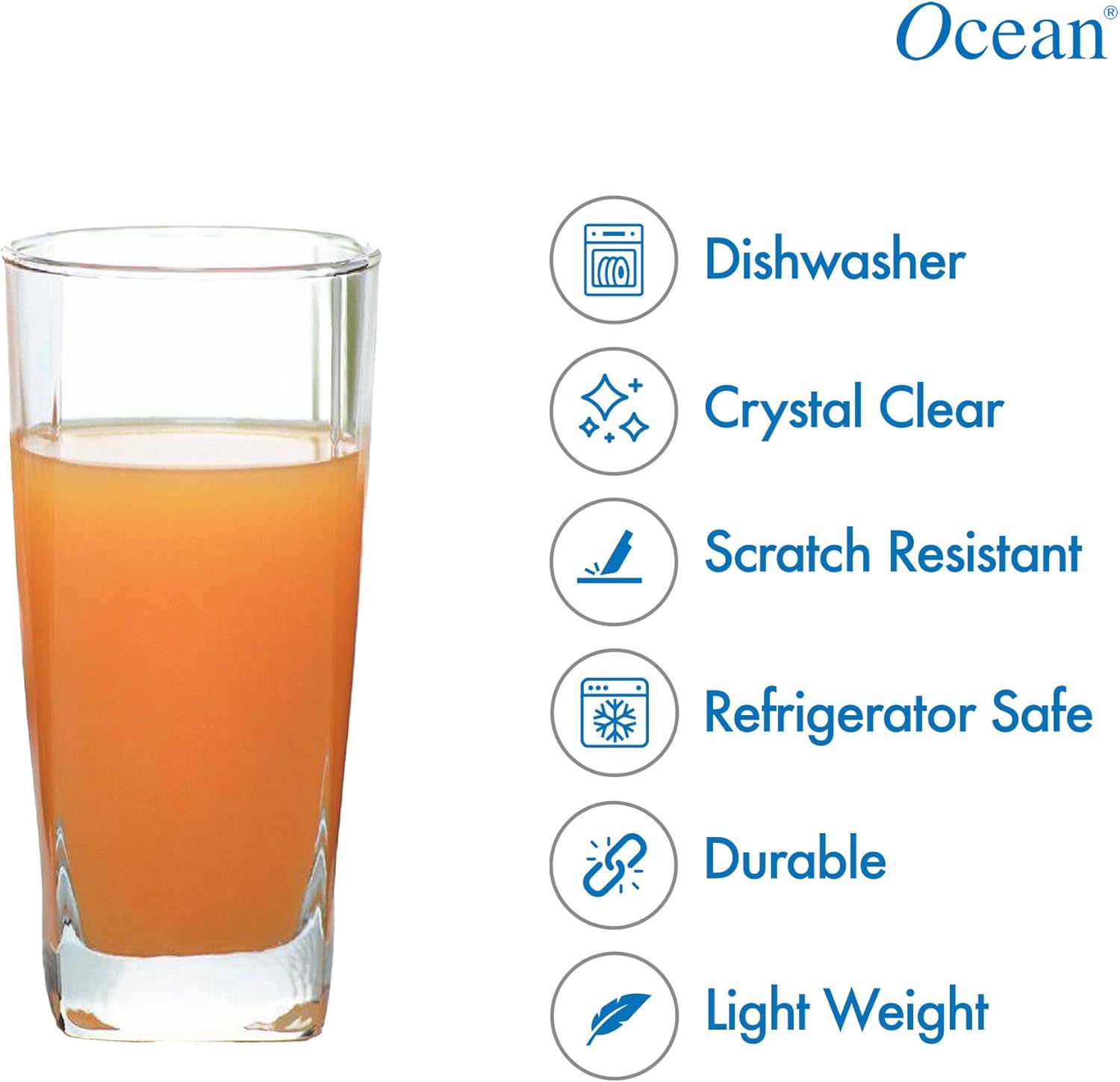 ocean plaza hi ball glass, set of 6, clear, 320 ml, b11011, mocktail glass, highball glass, tall glass, beverage glass, long drink glass, water glass, juice glass