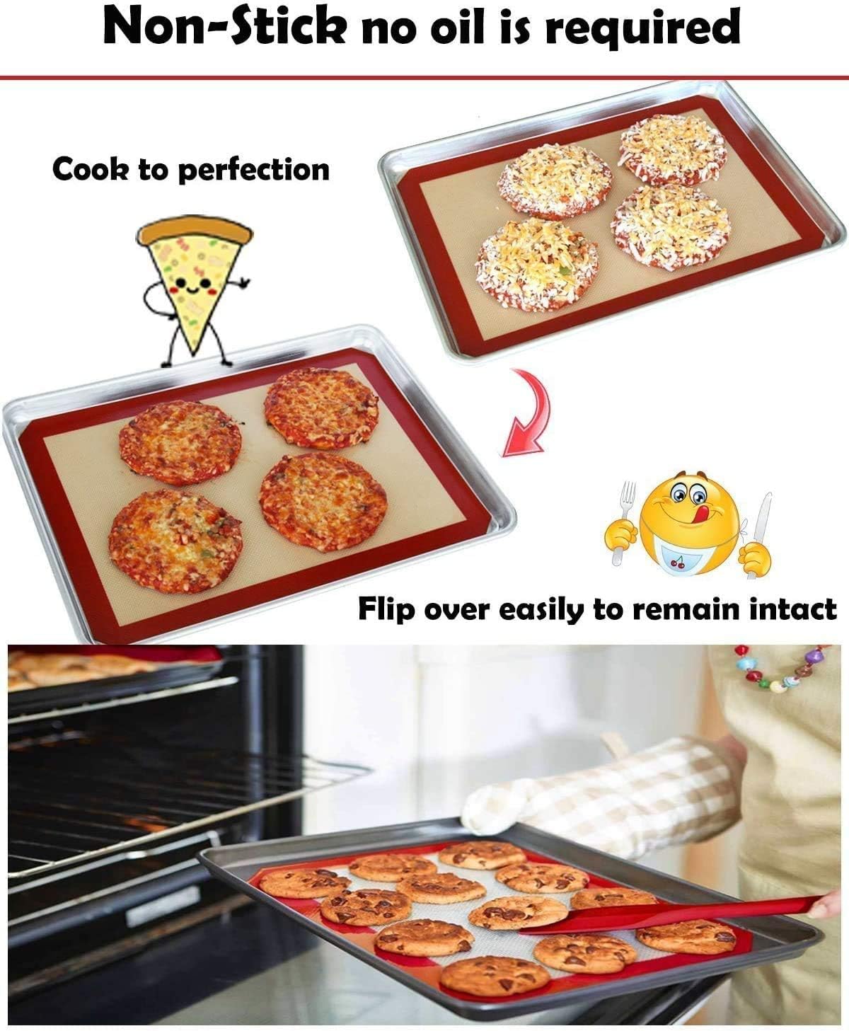 showay 2 pack silicone baking mat, non stick heat resistant premium silicone baking mat for cookies, pizzas, pretzels and more (16.5 inch x 11.6 inch)