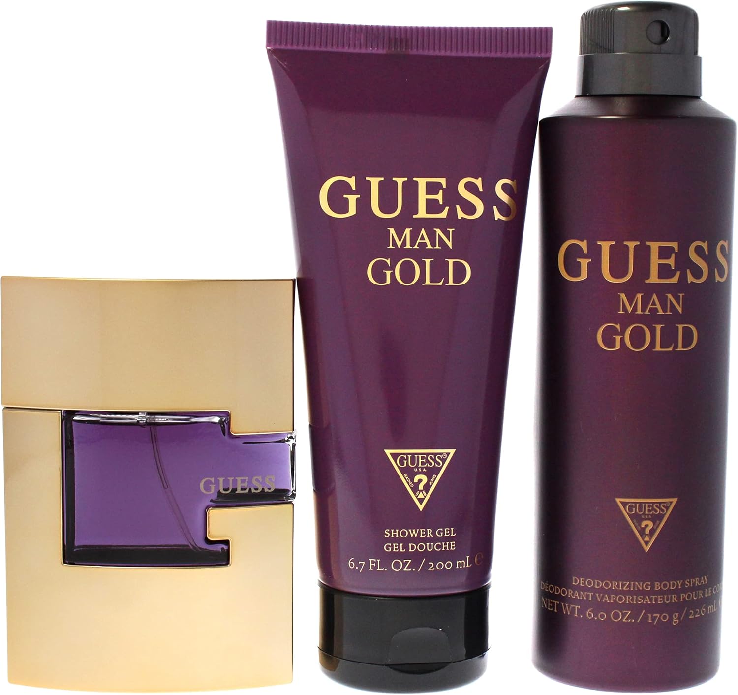 guess gold for men edt 75ml + 200ml sg + 226ml body spray set