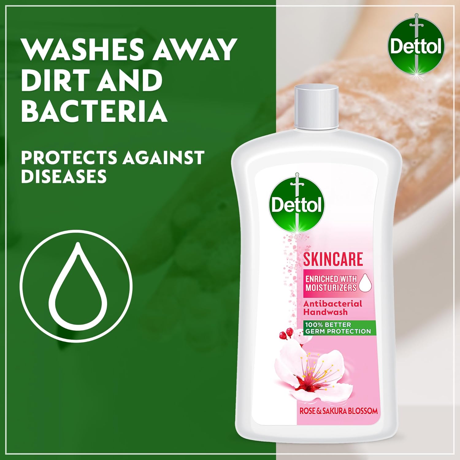 dettol skincare handwash liquid soap refill rose & sakura blossom fragrance 1litre