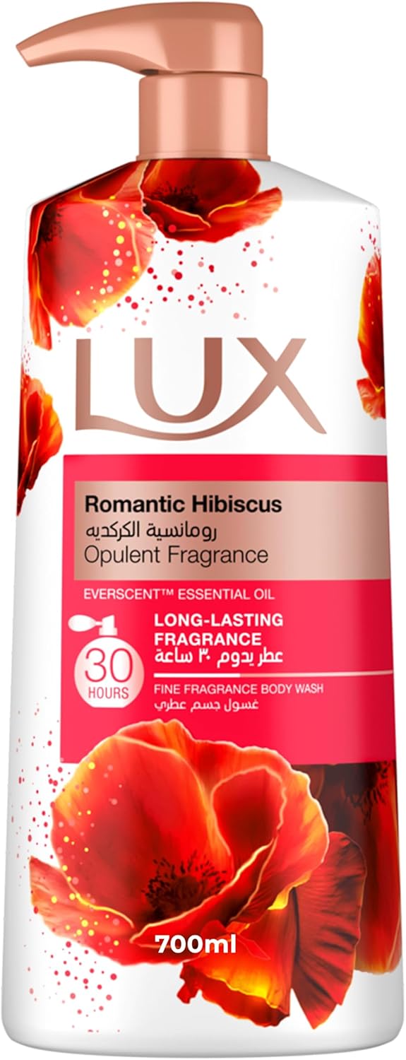 lux opulent fragrance body wash, romantic hibiscus, 30h long lasting scent, with everscent essential oil, 700ml