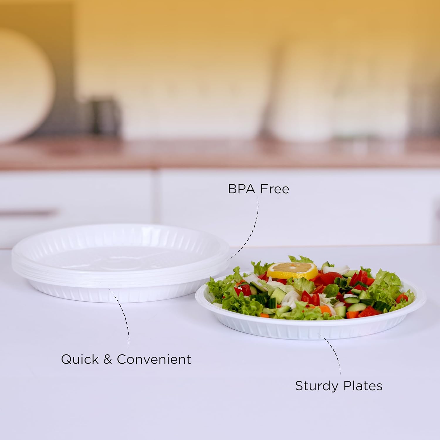 hotpack disposable white plastic plates round 9 inch, 25 pieces