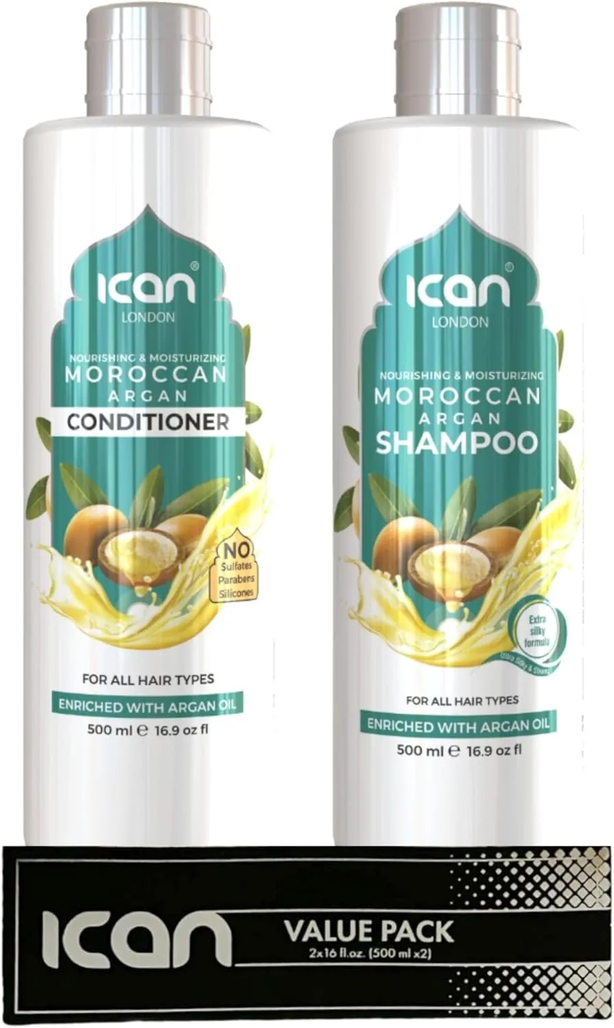 ican London Moroccan Argan Oil Enriched Anti-Dandruff, Itch Relief Formula Shampoo & Conditioner DUO PACK 500ml Each