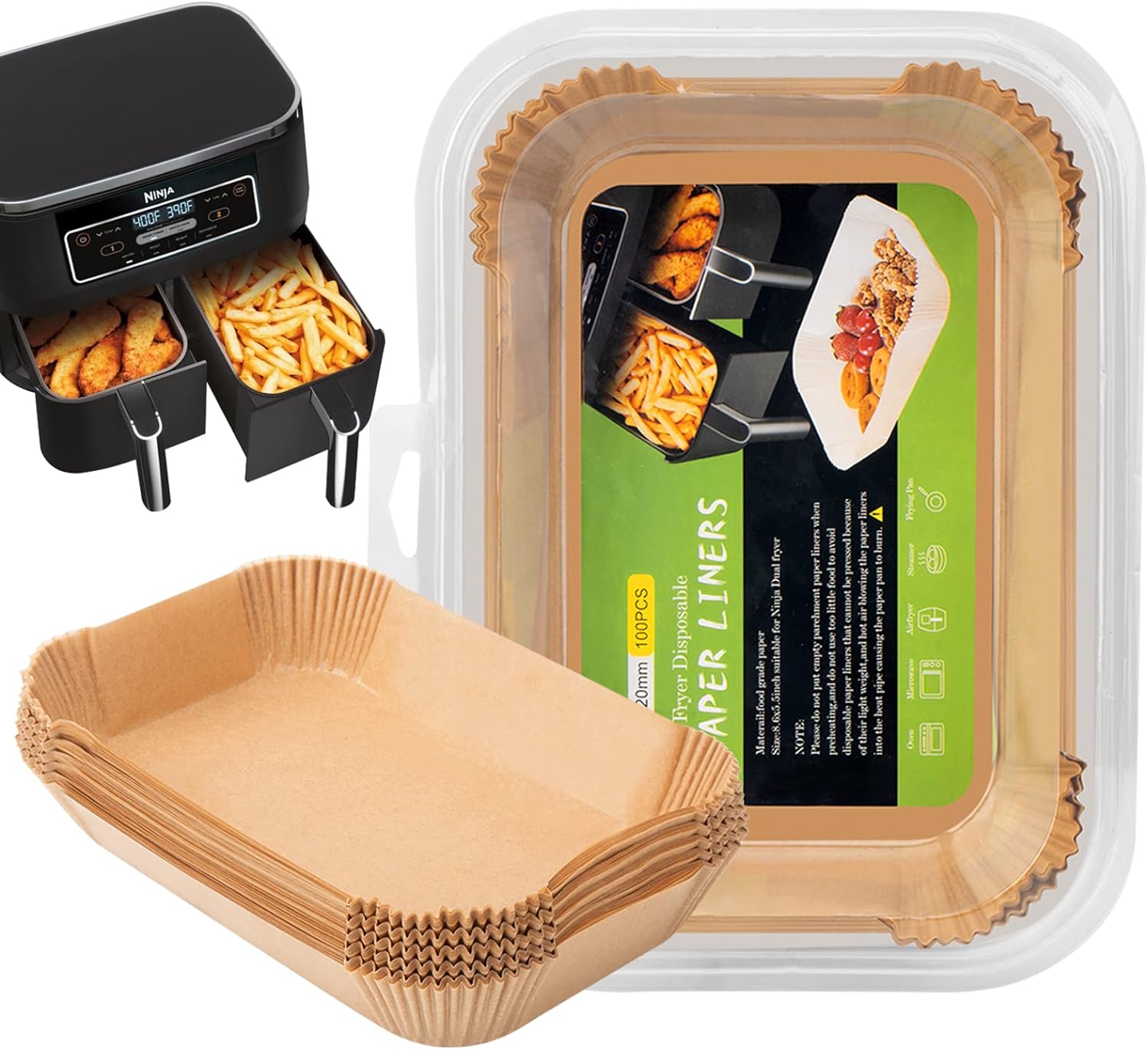 moomangoo air fryer disposable liners ， air fryer liners rectangle 8.6x 5.5'', air fryer parchment paper liners, air fryer accessories baking paper (100)