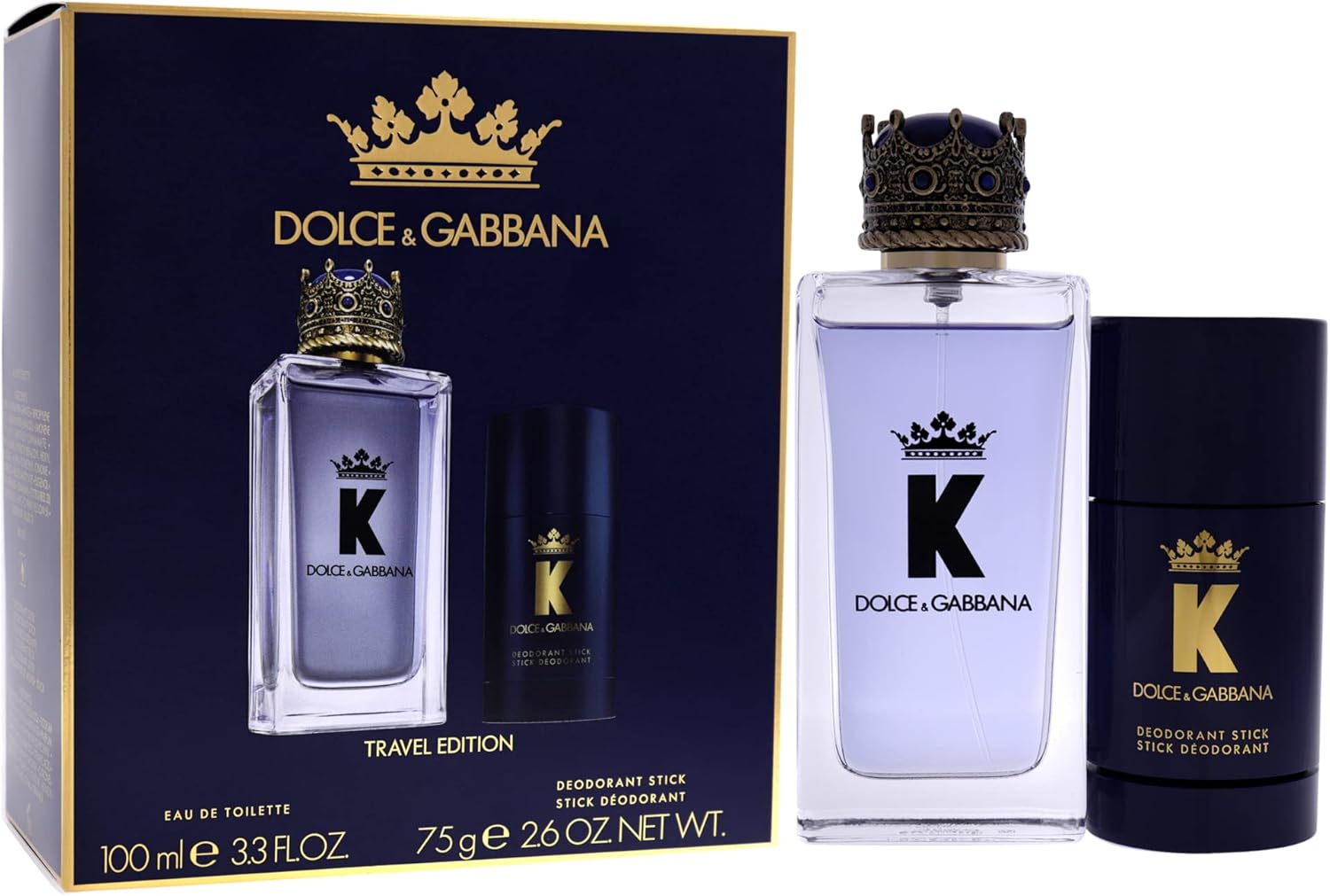 dolce & gabbana k travel set for men eau de toilette, 100 ml + deodorant stick, 75 gm