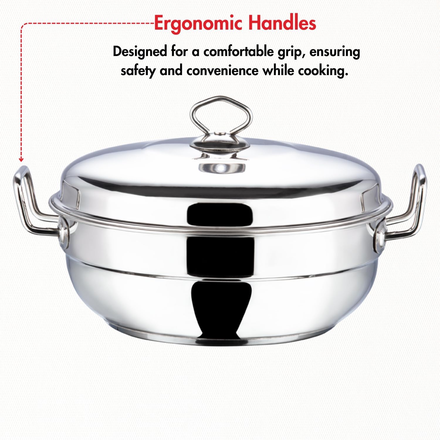 vinod stainless steel multi kadai with 5 plates 26cm | 2 idli, 2 dhokla/momos and 1 patra plates|nduction & gas stove friendly, sturdy handle,sas bottom