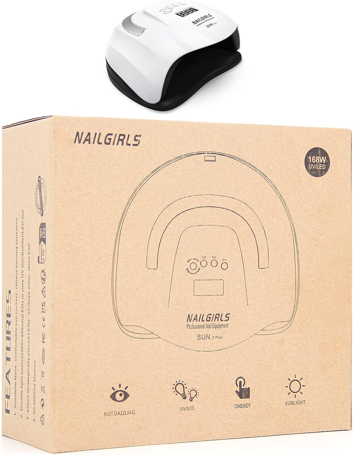 nailgirls uv led nail lamp, 168w fast uv light for nails gel polish, professional curing with 4 timer setting auto sensor, led gel nail dryer for fingernail and toenail home salon use, nail art tools