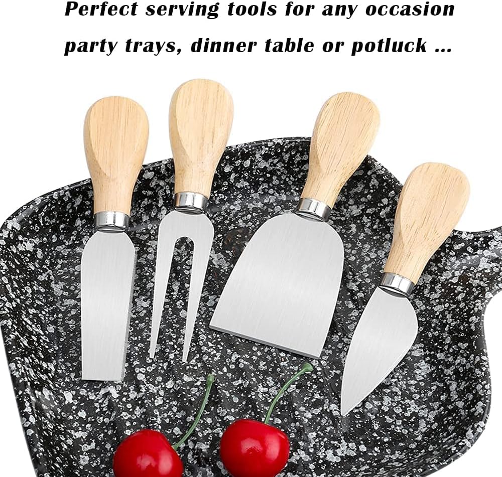 xtn 6pcs cheese knife set, stainless steel cheese knives cheese fork cheese shovel with bamboo handle for parties party