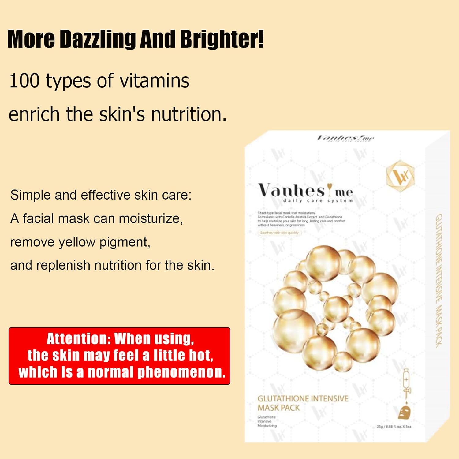 herose glutathione intensive mask pack, soothing hydra mask pack, healthy skin korean skincare, face pack, birthday party gifts women, girls skincare, moisturizing(5 pcs/box)(yellow)