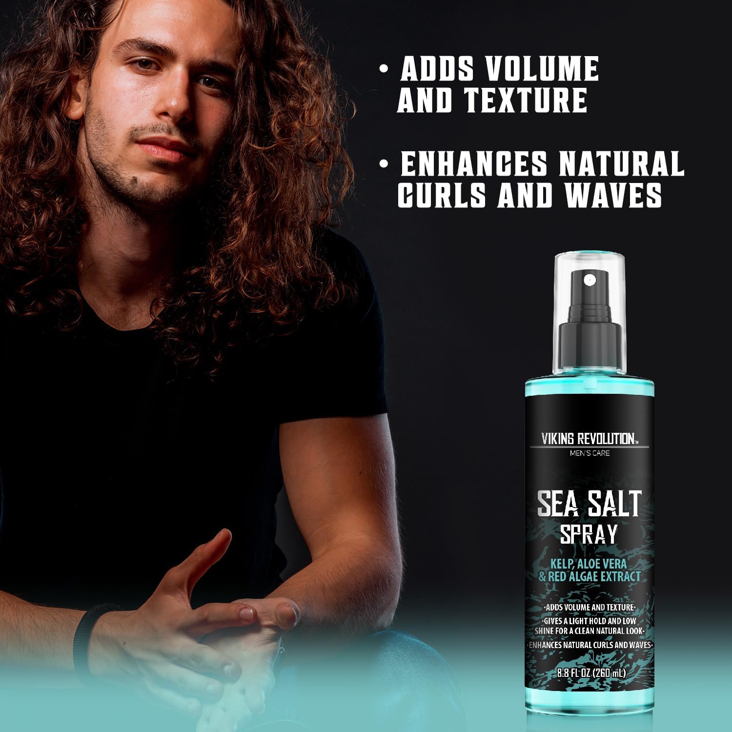 viking revolution sea salt spray for hair men hair spray with kelp, aloe vera & red algae surf spray to add volume and texture 260ml