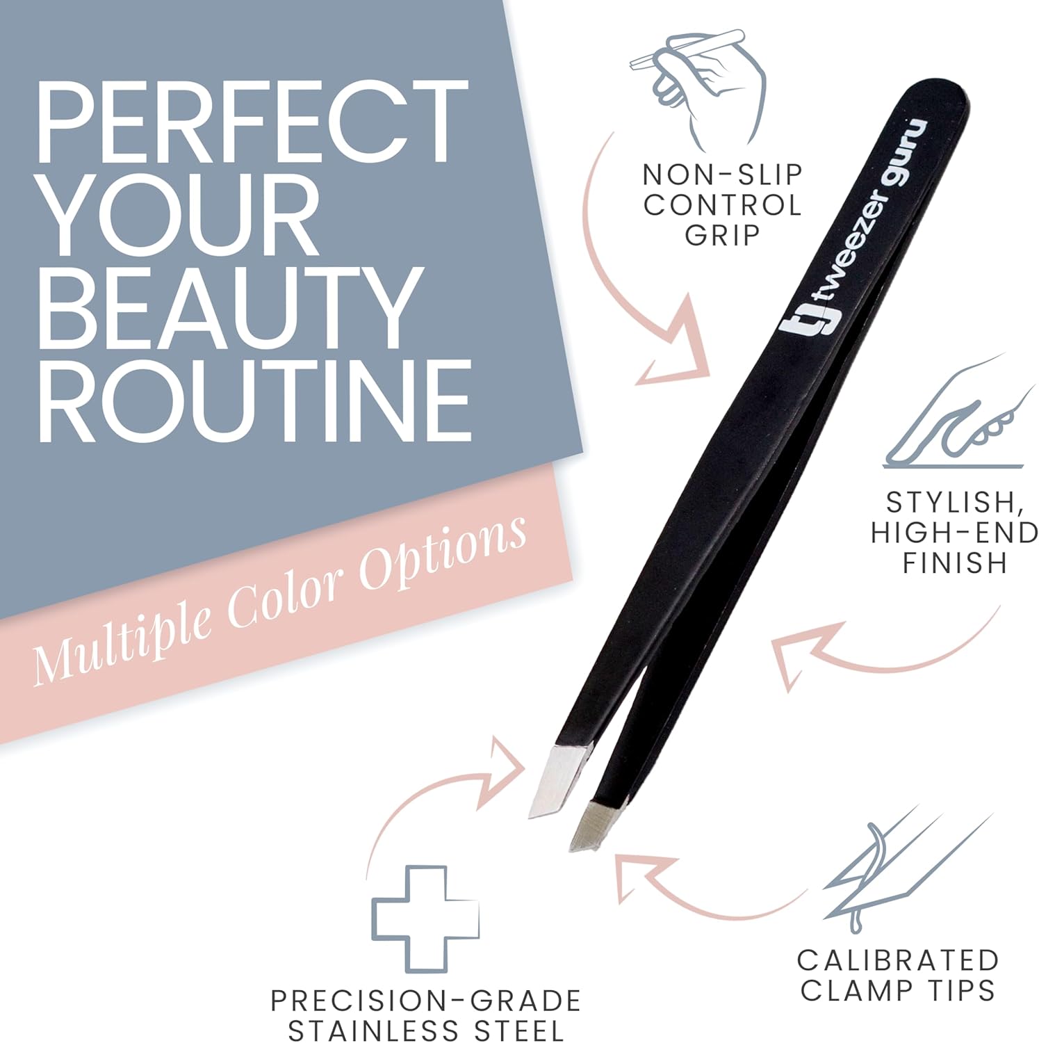 tweezer guru tweezers for women slant pointed precision tweezers for eyebrows & ingrown hair removal blackhead and splinter tweezer with sharp needle nose point for plucking (black)