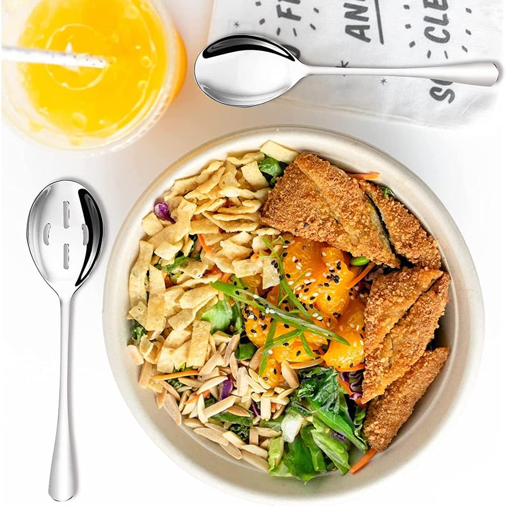 funito 8 piece serving spoons set includes 4 serving spoons and 4 slotted spoons, stainless steel buffet serving utensils mirror polished, dishwasher safe