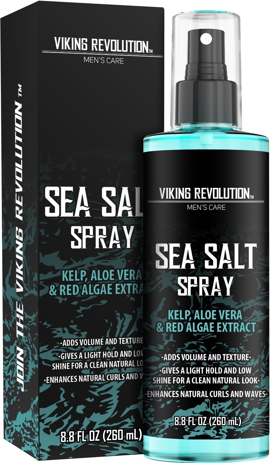 viking revolution sea salt spray for hair men hair spray with kelp, aloe vera & red algae surf spray to add volume and texture 260ml